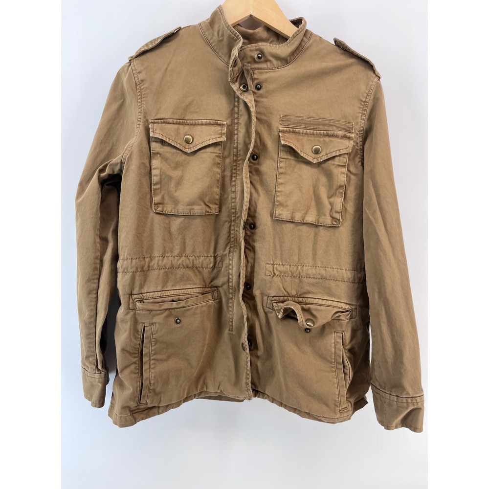Gap Womens Tan Brown Utility Field Jacket Small Full Zip Snap Pockets Cotton